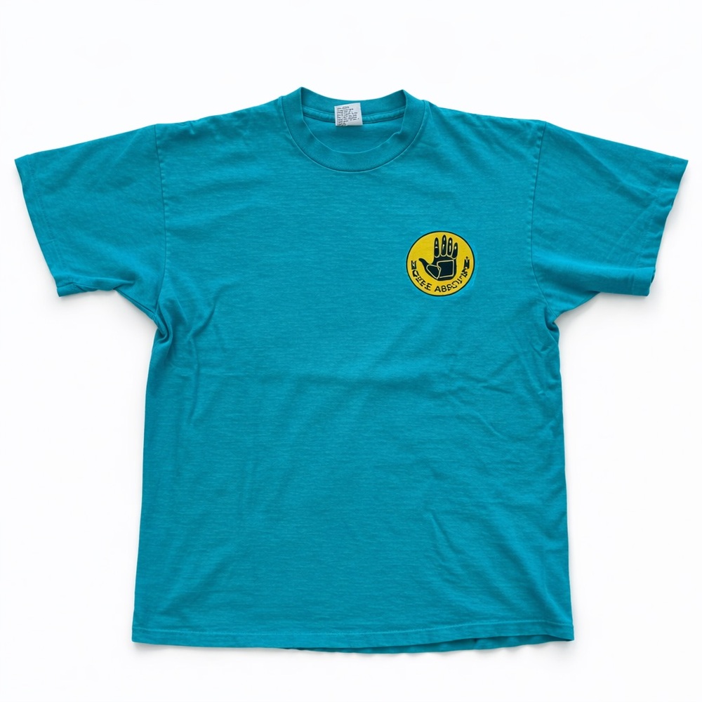 Vintage 90s Body Glove Surf Tee — USA Made Teal/Yellow Big Logo XL Single stitch